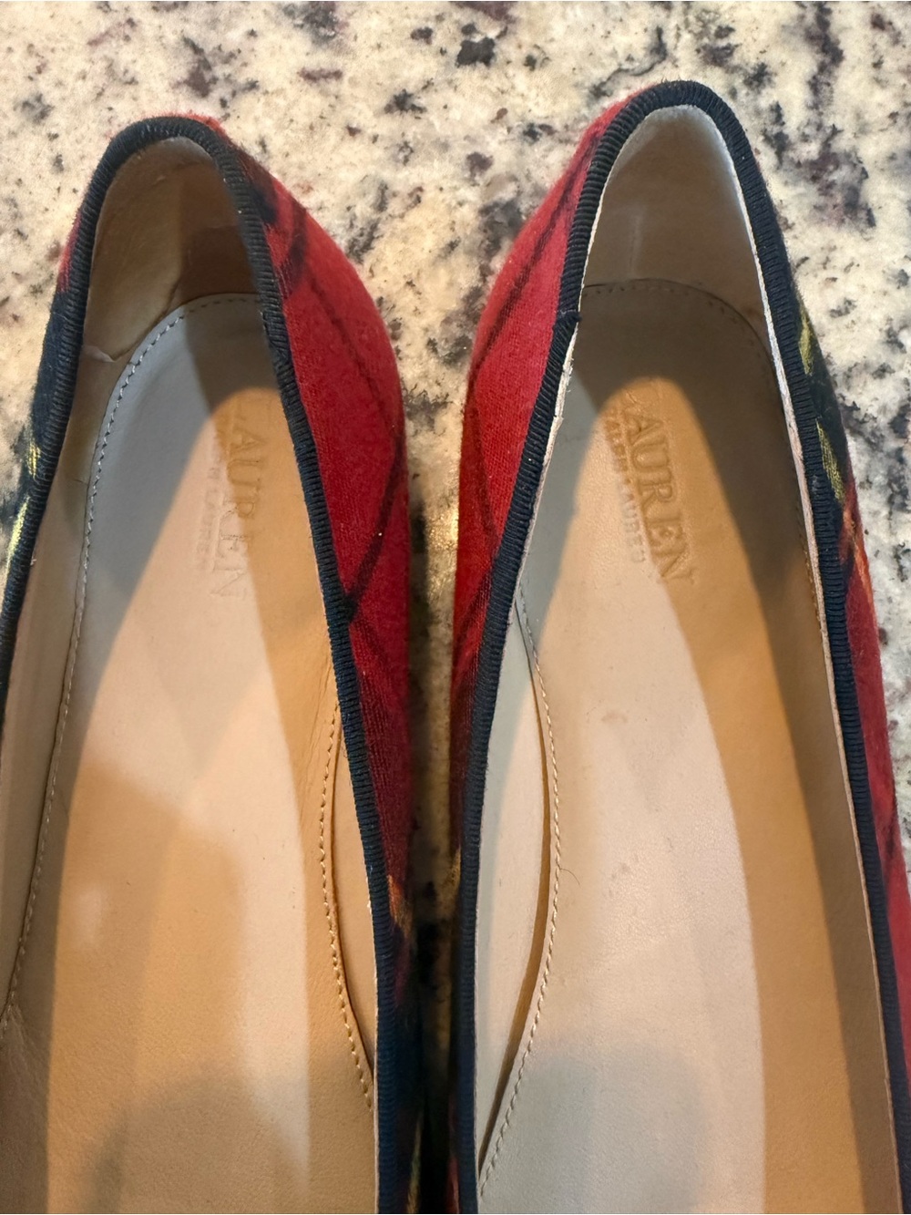 Ralph Lauren Red Plaid Embroidered Monogram Flats - Picture 8 of 9